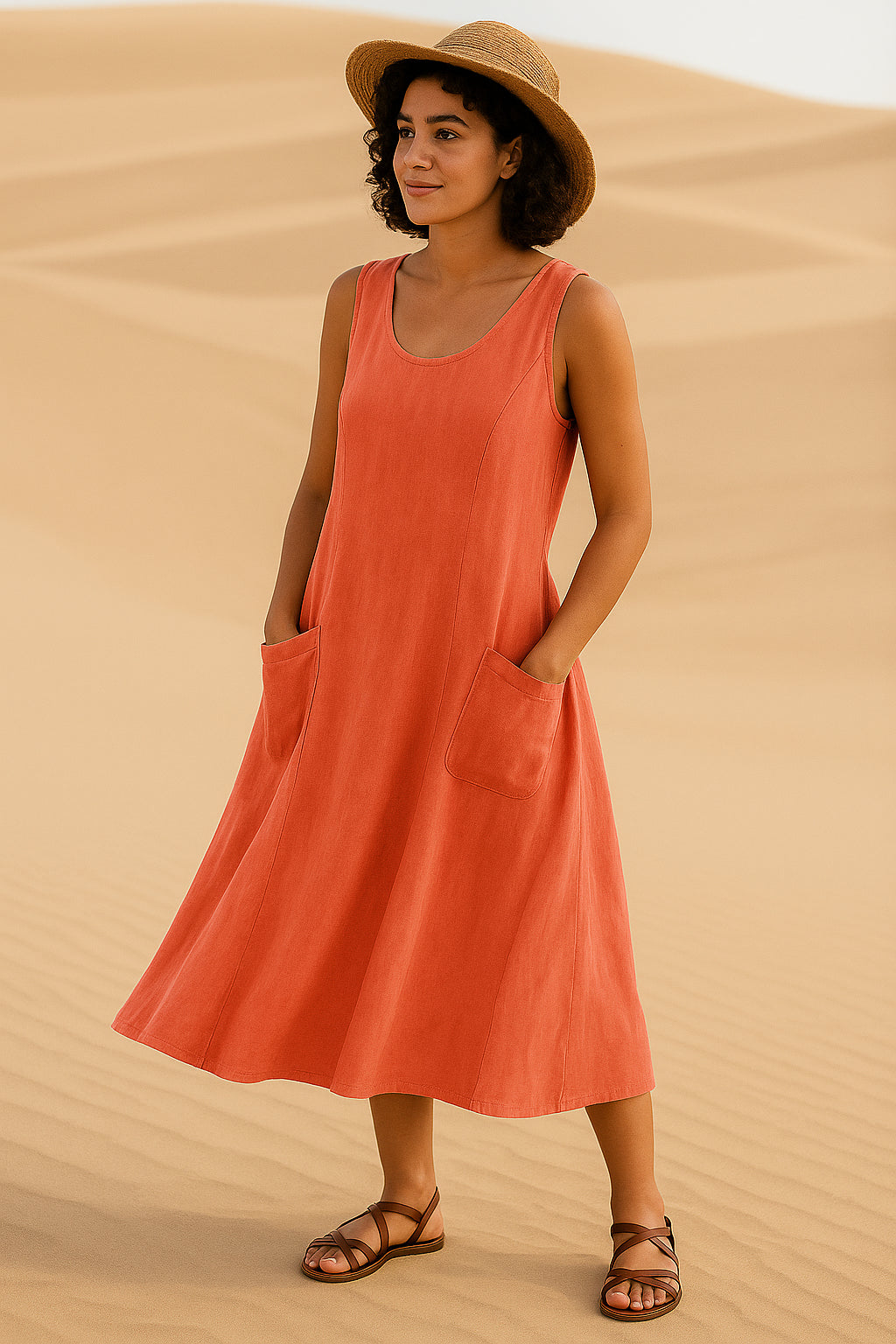 Robe Midi Isadora – Élégance Décontractée avec Poches