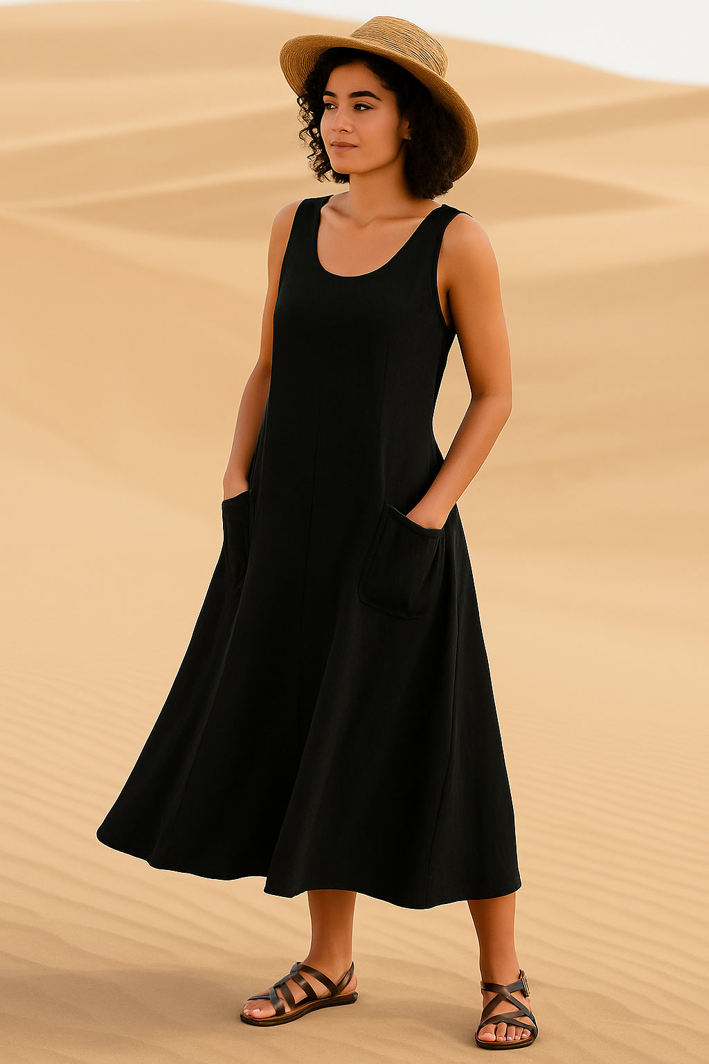 Robe Midi Isadora – Élégance Décontractée avec Poches